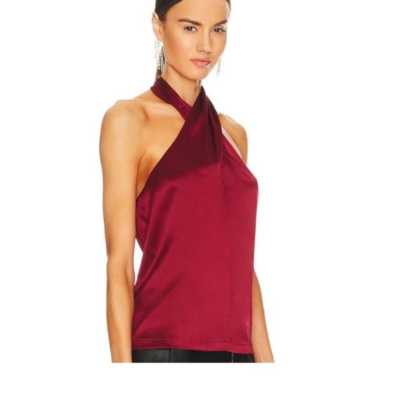 THEORY Ertil Silky Satin Halter Top Color: Red Dahlia size P= 0-2 NWT $225 - Picture 13 of 14